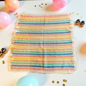 Hand Crocheted Baby Blanket Colorful Pastels 43”x 40”